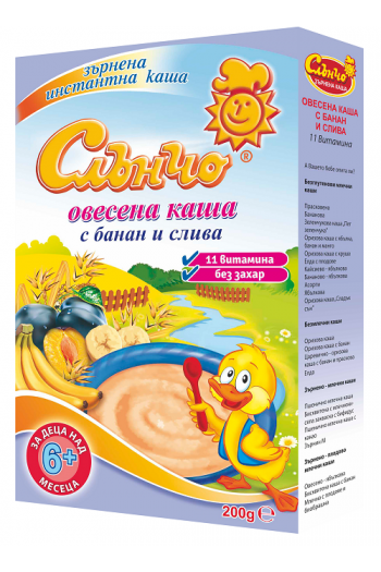 Слънчо Овесена каша с Банан и Слива 6+м. - Слънчо